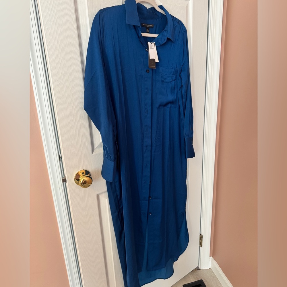 NWT Express small midi shirt dress royal satin blue